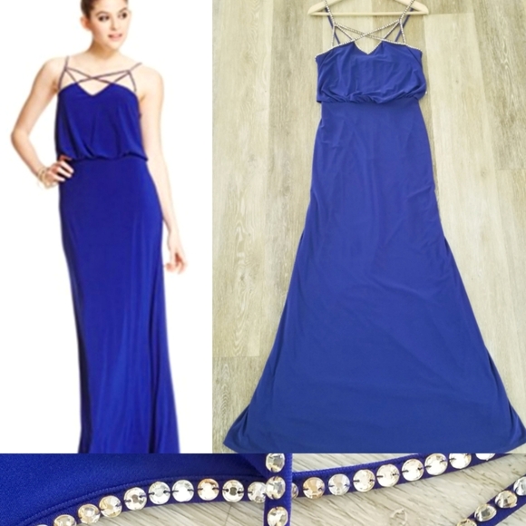Adrianne Papell Cobalt Blue Formal Dress Rhinestone Crystal Straps Designer NWT - Picture 1 of 15